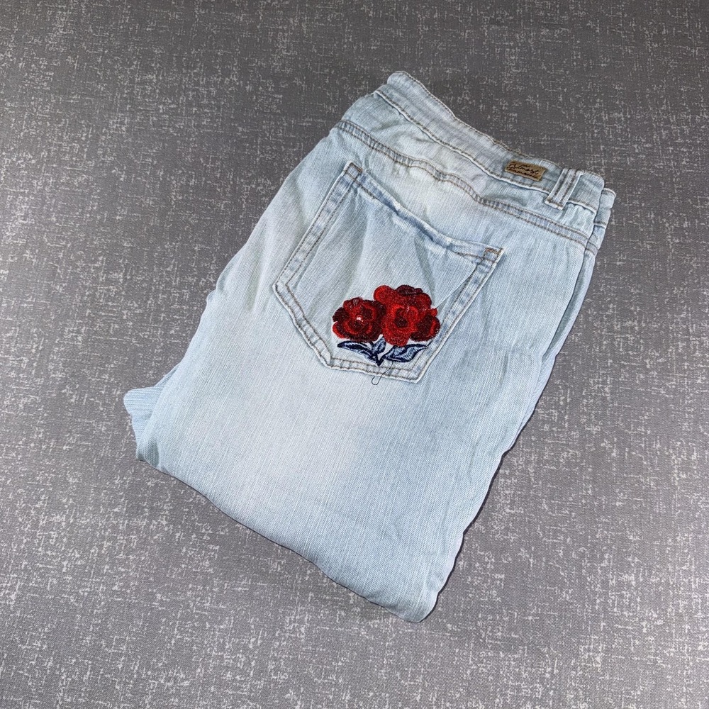 Almost Famous Jeans Juniors 19 Blue Light Wash Mid Rise Straight Distressed